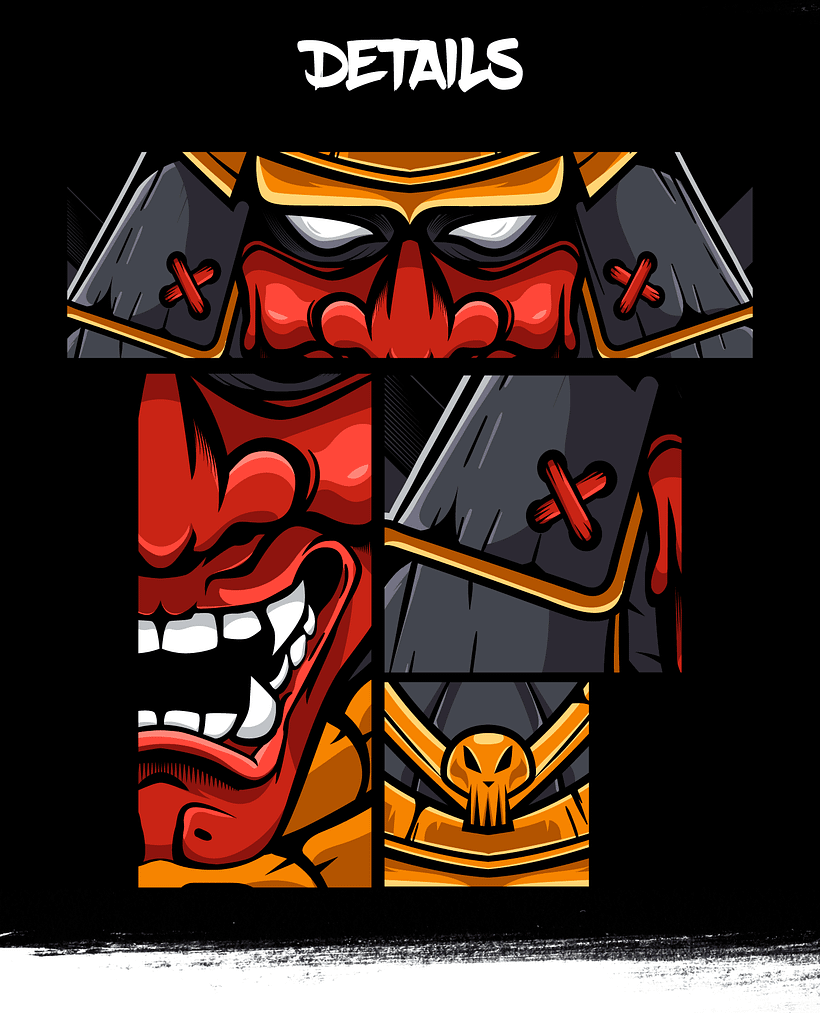 Samurai con mascara ONI japones | Domestika, image size:820x1013