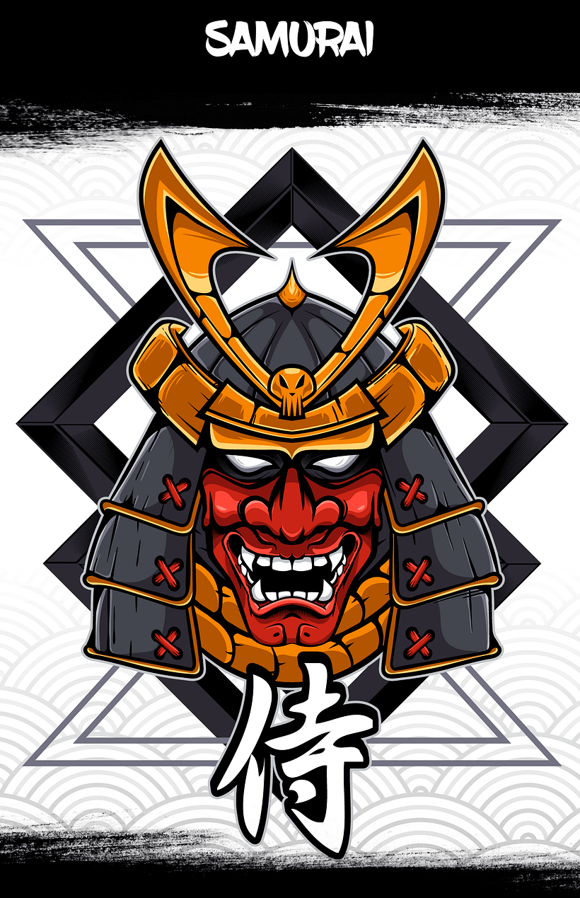 Samurai con mascara ONI japones | Domestika, image size:820x1269