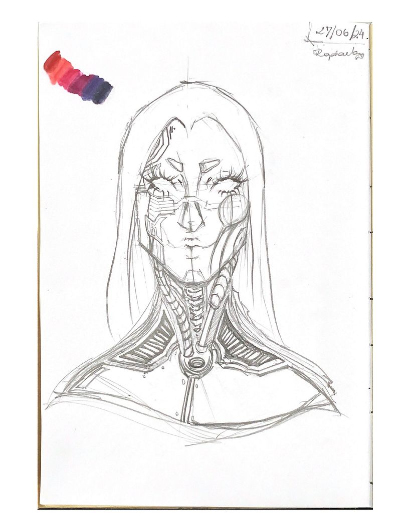 Sketch da minha proxima maquiagem que une o lado circence com o cyberpunk.