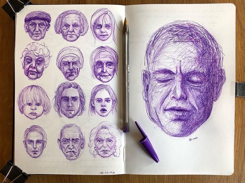 Mein Abschlussprojekt für den Kurs: Kugelschreiber-Illustration im Skizzenbuch: Aus Fehlern lernen 5