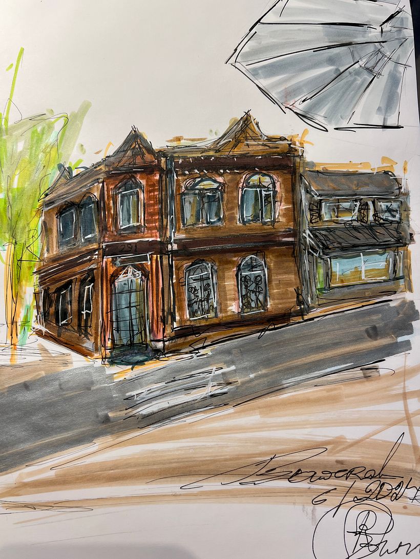 My final sketch for Expressive architectural sketching with coloured markers.