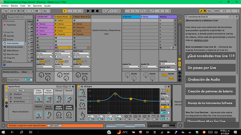 Kyoto Pluck, Sonido usado para la creacion de Acordes, en conjunto con un Ecualizado EQ Eight