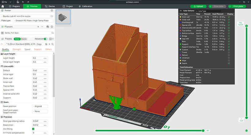 Impreso con una BambuLab A1 mini y un perfil estandar a 0.2mm