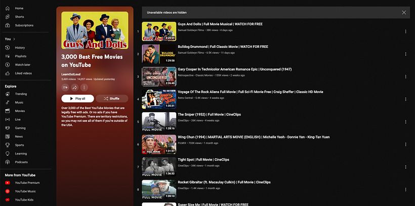 3,300 Best Films and Documentaries on YouTube Playlist