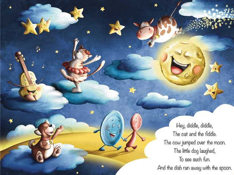 Illustration design for the poem titled "Hey diddle diddle"