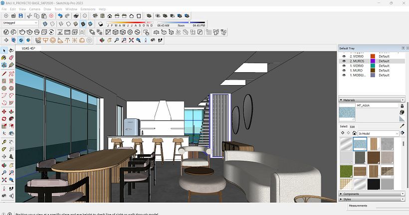 Primer encuadre de escena del ejercicio con muebles. Hecho en sketchup.