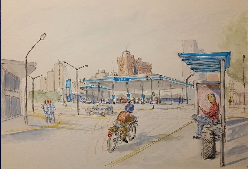 En el entusiasmo por dibujar olvidé sacar una foto del primer recorrido visual, esta es una etapa más avanzada