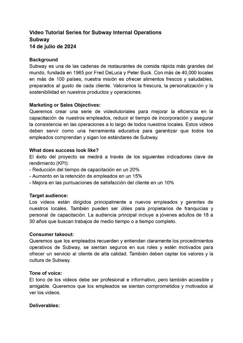 Project Management: Subway 1