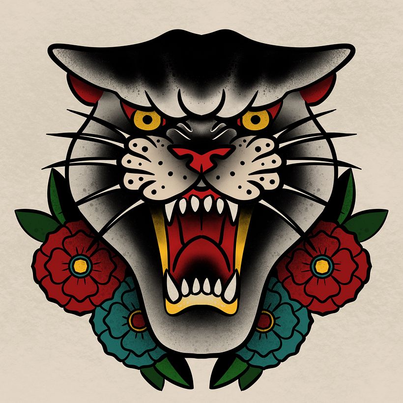 Traditional tattoo style panther 2