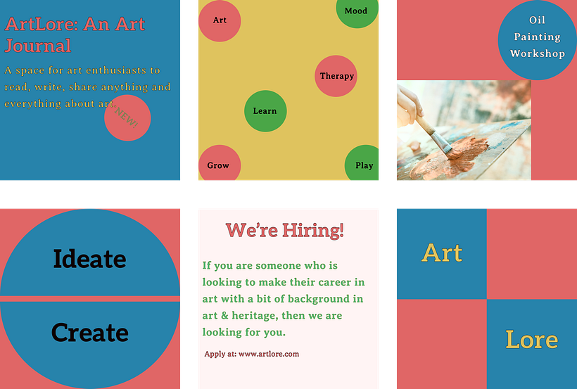 6 Posts for ArtLore page designed by me- Jayati Srivastava on Figma