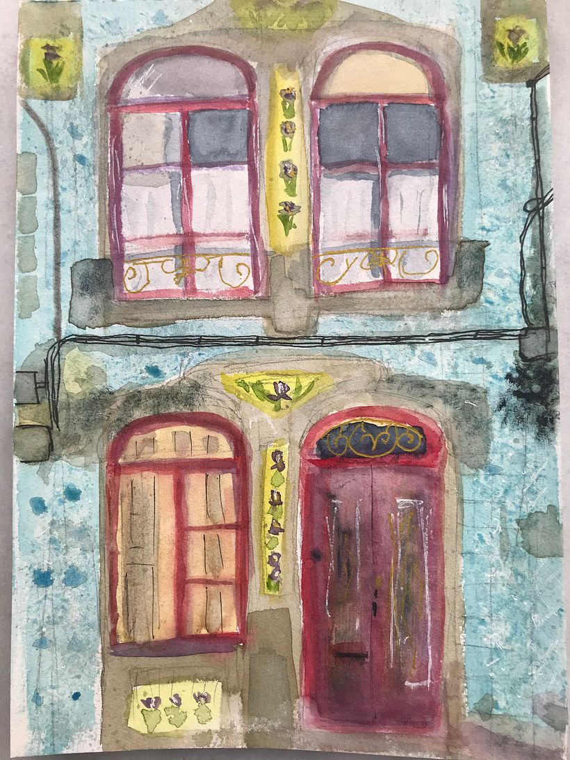 Arte Nova casa in Aveiro, Portugal, Watercolour & markers, 2024