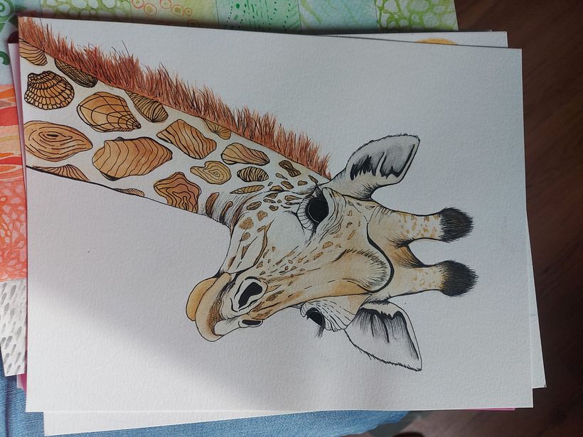 I painted a jiraff and added some details with fine liners