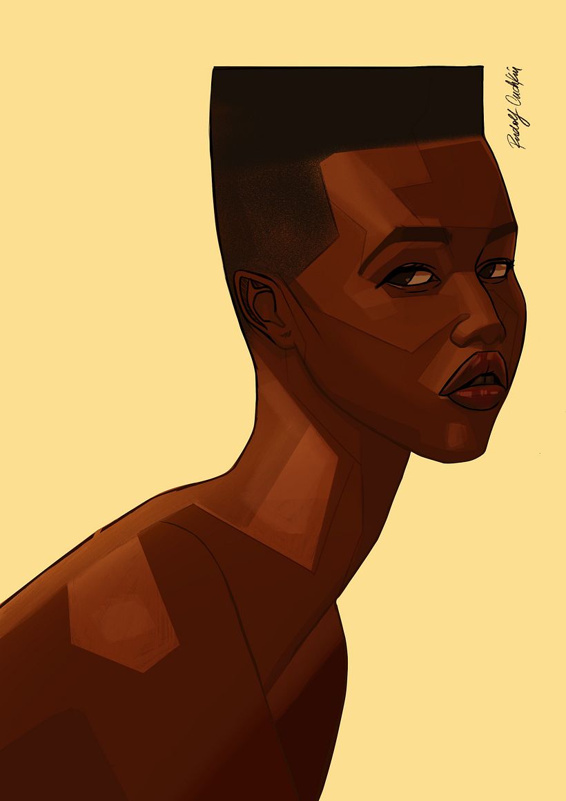 la photo de référence est un portrait de la mannequin Adut Akech. Je l’ai stylisé.