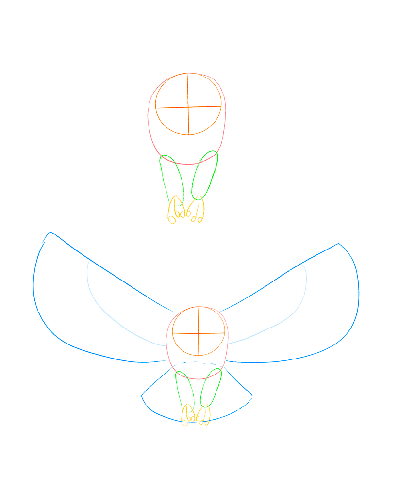 Drawing the legs and the head of the owl