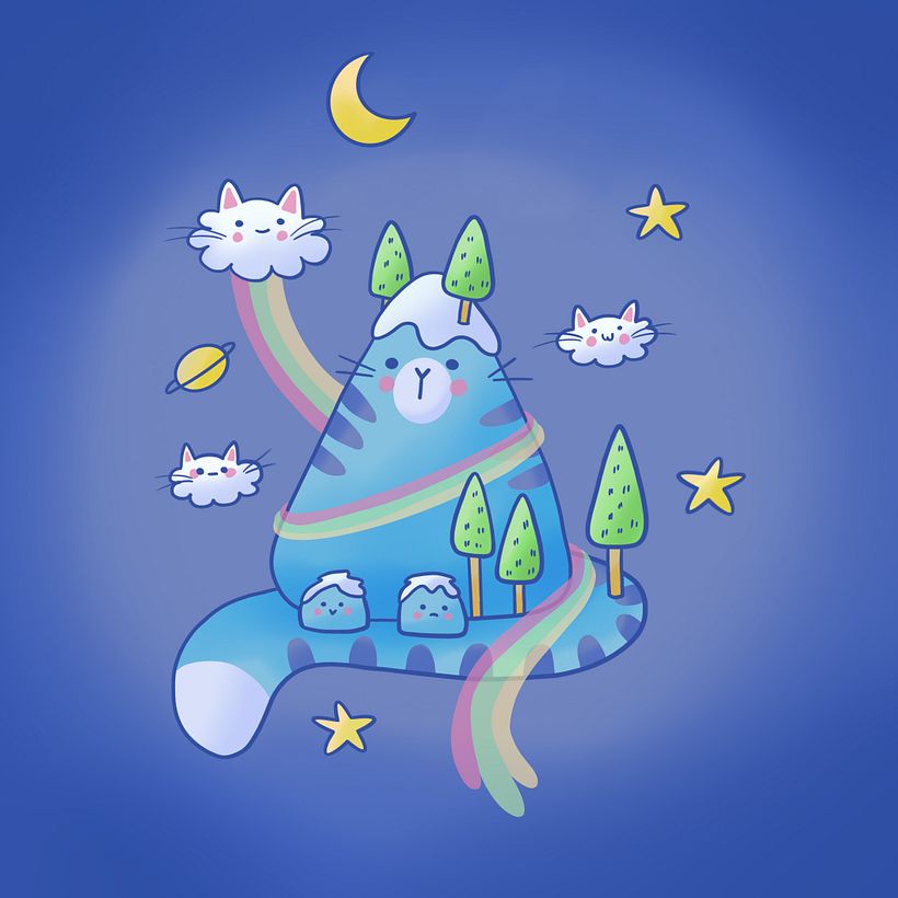 Poi ho aggiunto i dettagli, per il gatto di montagna e gli arcobaleni...