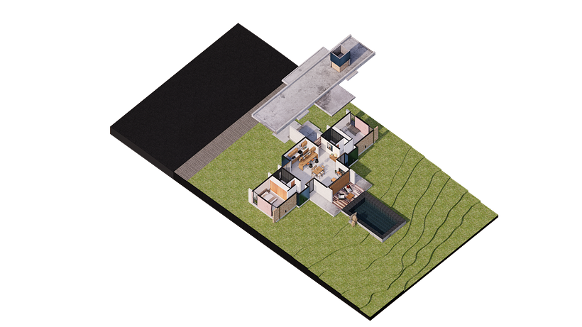 Cena axonométrica utilizada. Sem edição. Renderização no Enscape.