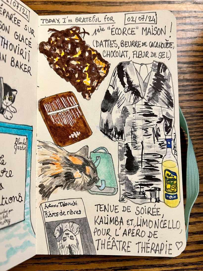 Making my 1st Bark with dates, peanut butter, chocolate... Theater meeting on Zoom all dressed up, with musical instruments.