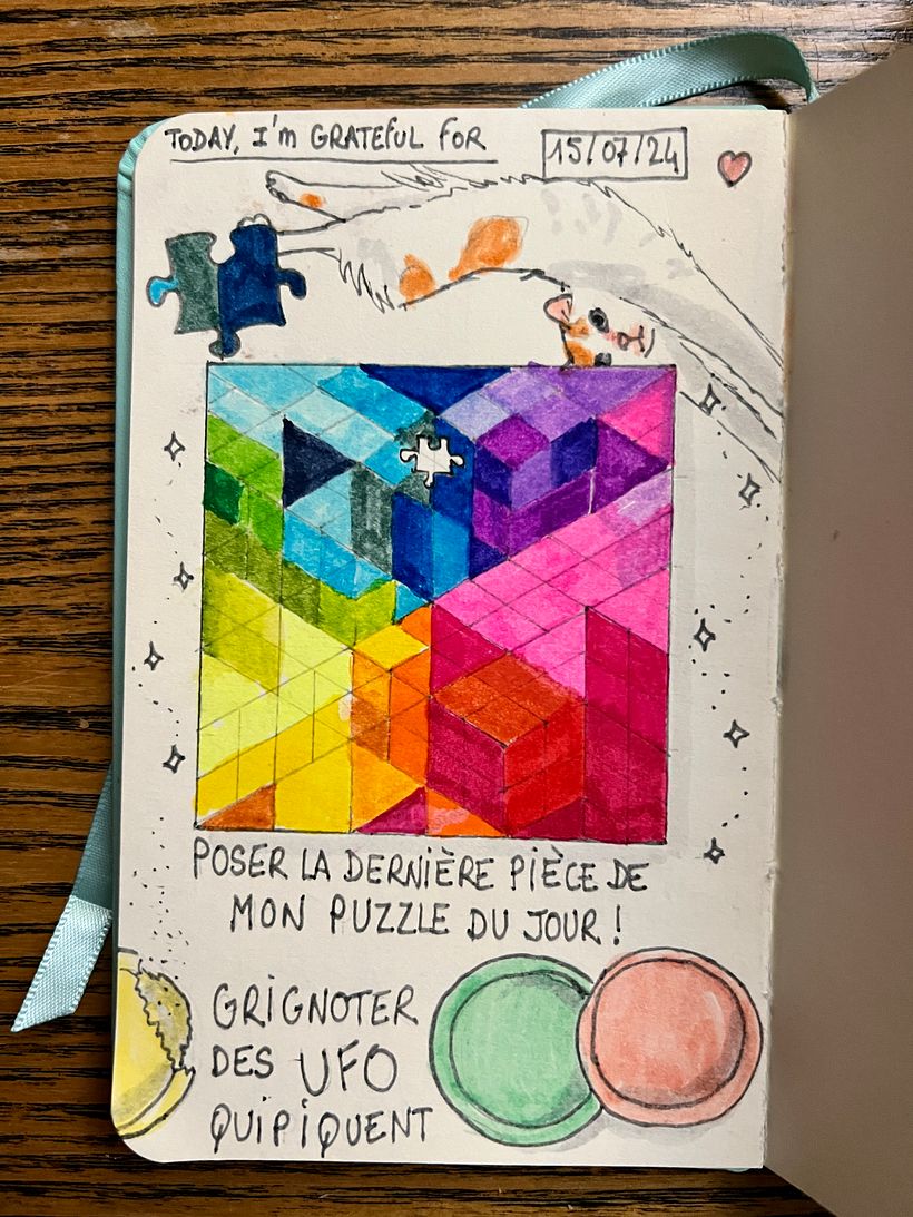 Working on a catchy puzzle while nibbling on fizzy UFO's. Miruku helps with everything <3