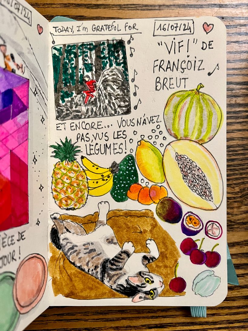 Listening to other albums by Françoiz Breut. Shopping for great fruits and vegetables. Kurumi being sweet.