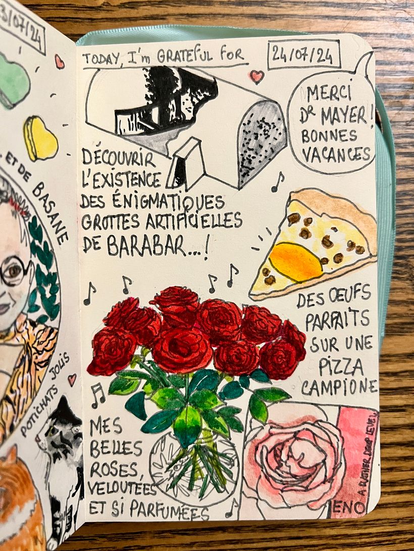 Listening to Brian Eno, my beautiful roses, so velvety and scented <3 I learn about the strange caves of Barabar in India.