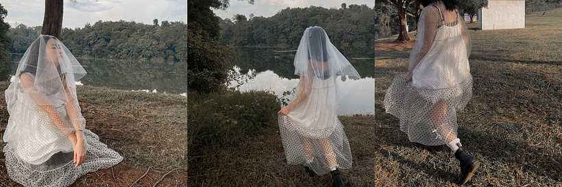 Look 1. [The lightness of the mesh dress mirrored 𝙷 𝙴 𝚁 empty emotions, floating like wisps of fabric devoid of weight. ] 