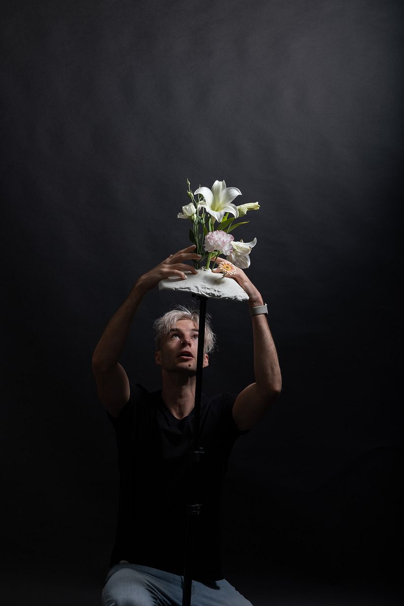 Arranging flowers in air dry clay