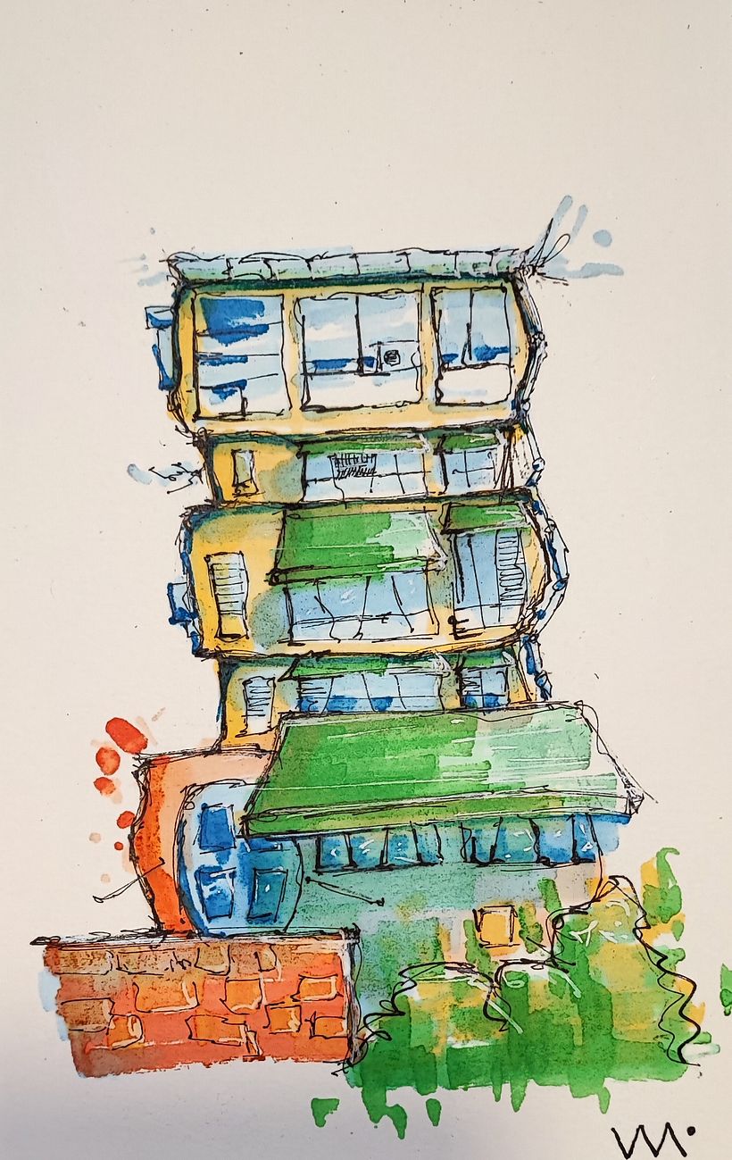 First attempt with W&N markers and still the same cartoonish sketch