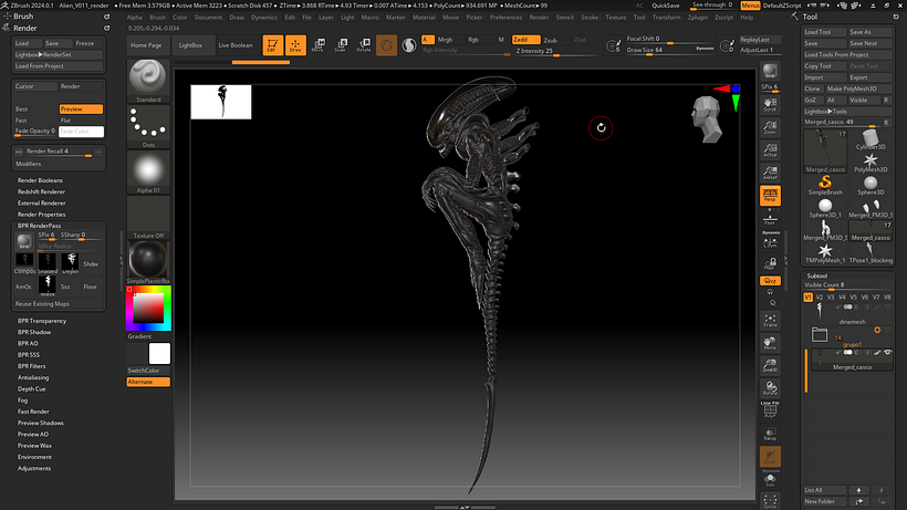 pruebas de material e iluminación en Zbrush