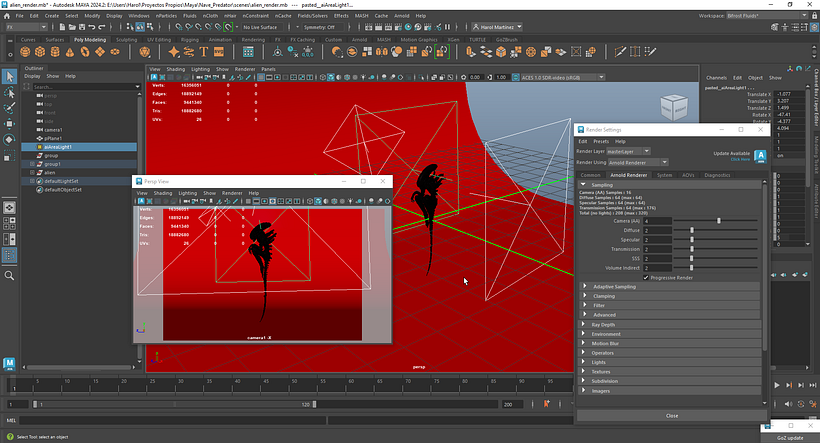 set de iluminación y render final en Maya