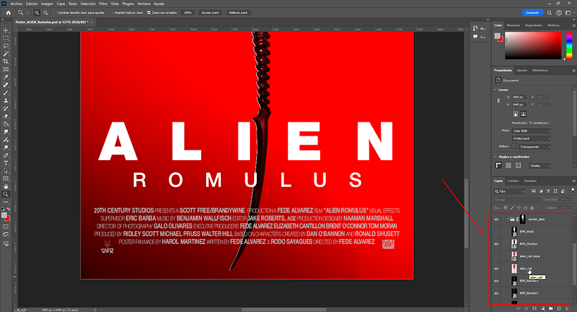 Composición de pases de render y tipografía en Photoshop