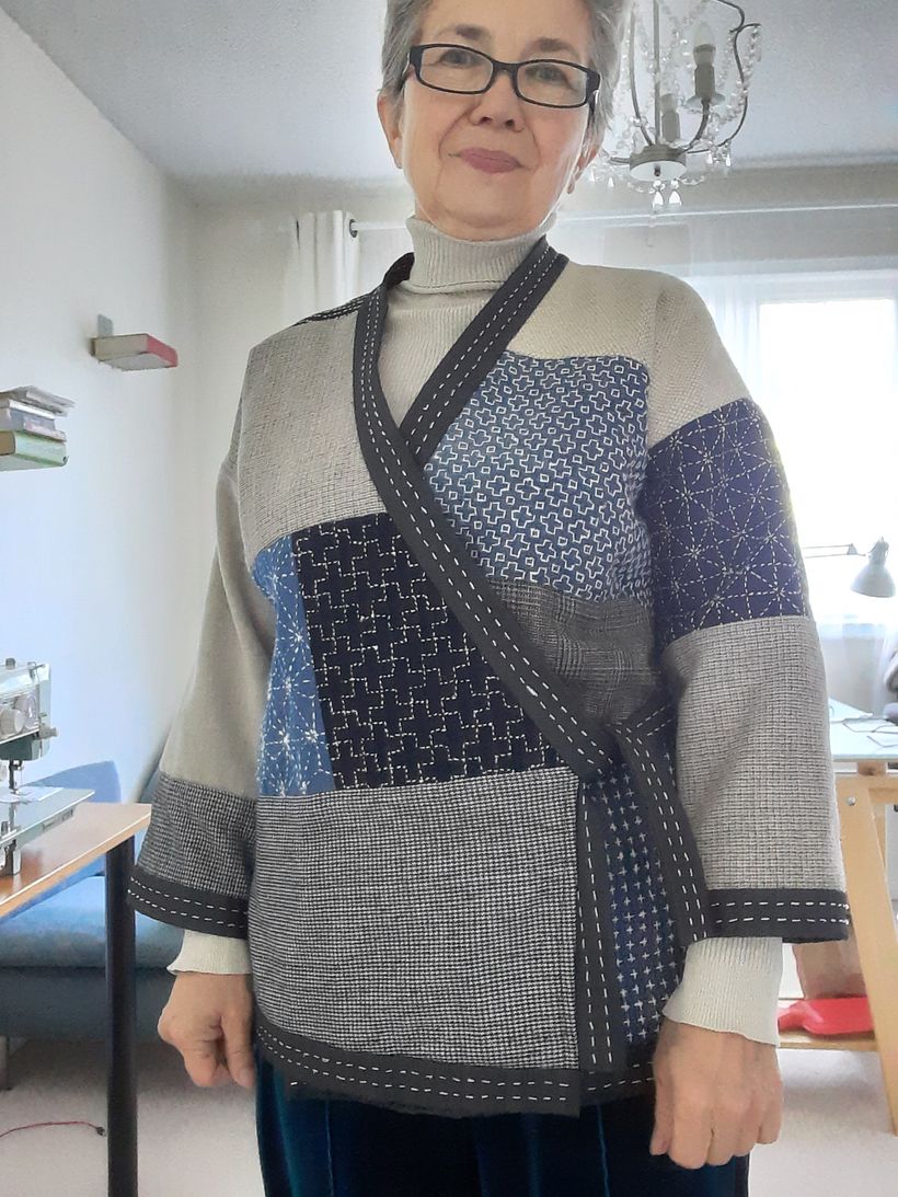Old jeans and fabric leftovers turned into a jacket