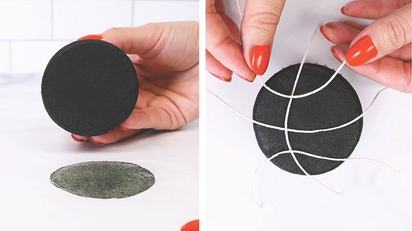 ...and then freezing it for 15 minutes before peeling it off. Then I placed the strings on.