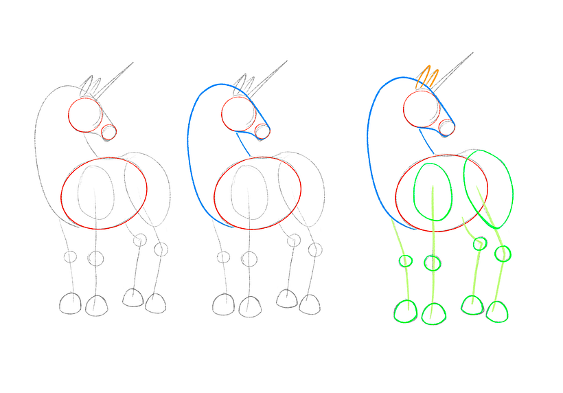 Drawing the body of the unicorn