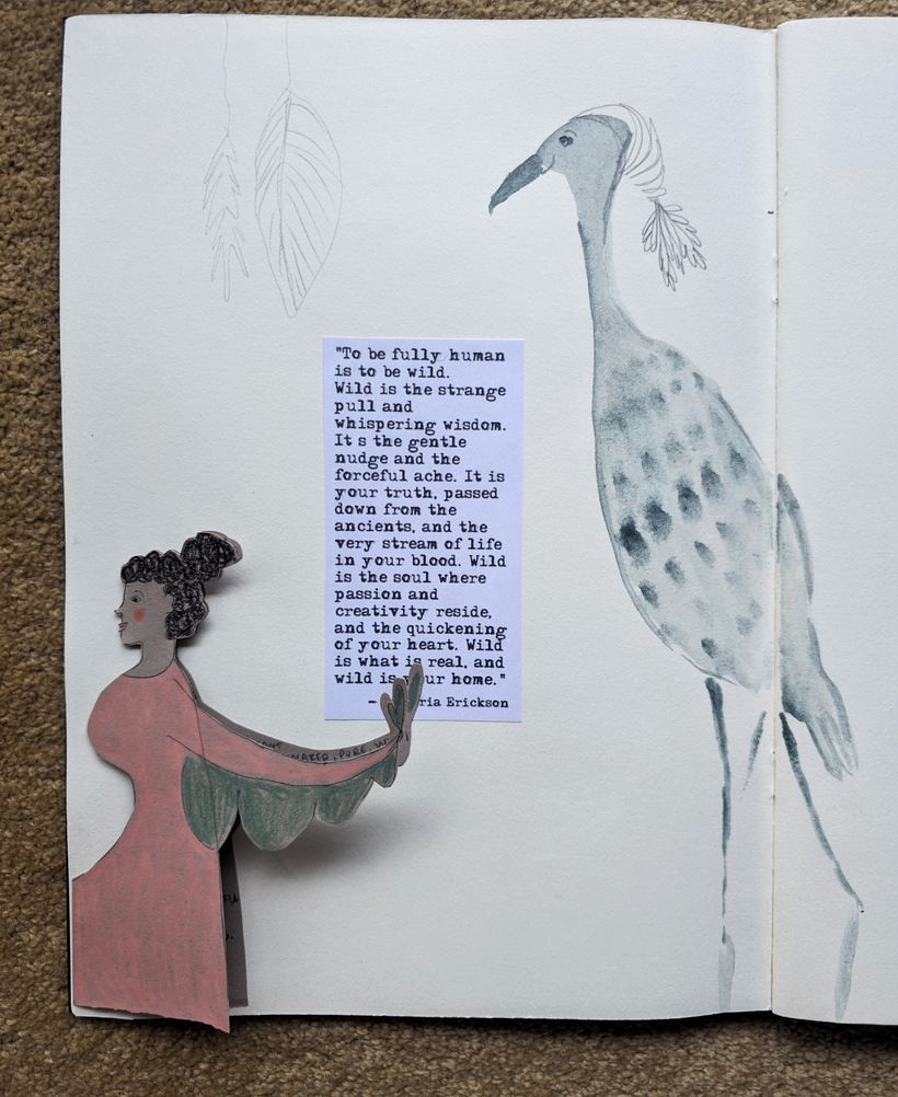 Using paper-cutting and watercolour with research tampering, as I reflected on pages in my project sketchbook.