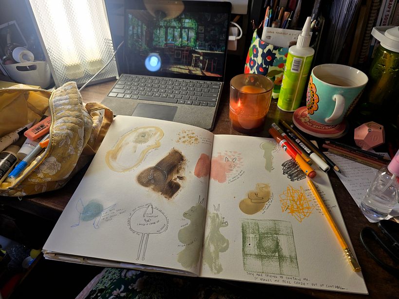 Working on drawing my "demons" in the final state-of-play task.
