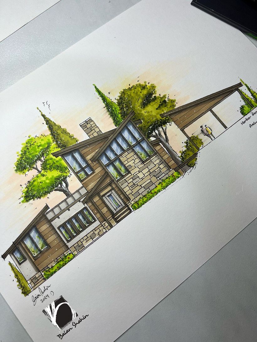 Marker rendering of house elevation - Natural element homes