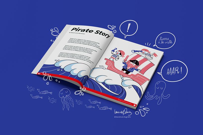 Mockup de la ilustración final para una publicación infantil.