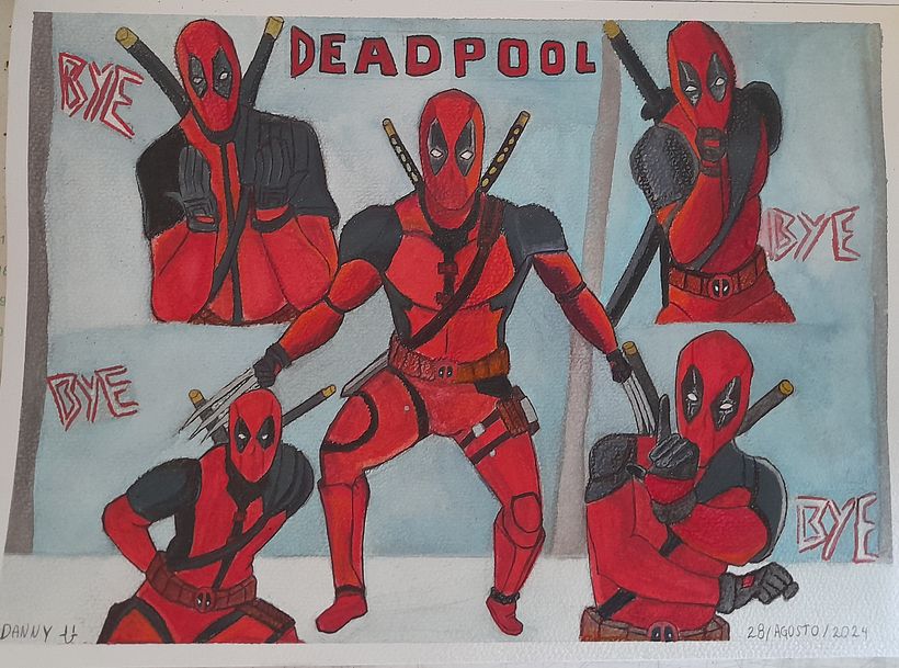 Dibujo finalizado de Deadpool bailando Bye Bye
