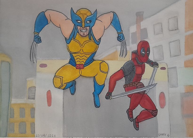 Dibujo terminado de la escena final de Deadpool y Wolverine 