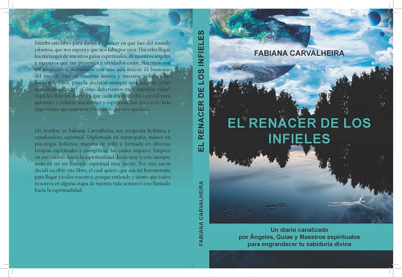 Diseño editorial cubierta libro en papel, con marcas de corte y sangrado. El renacer de los infieles, de Fabiana Carvalheira 