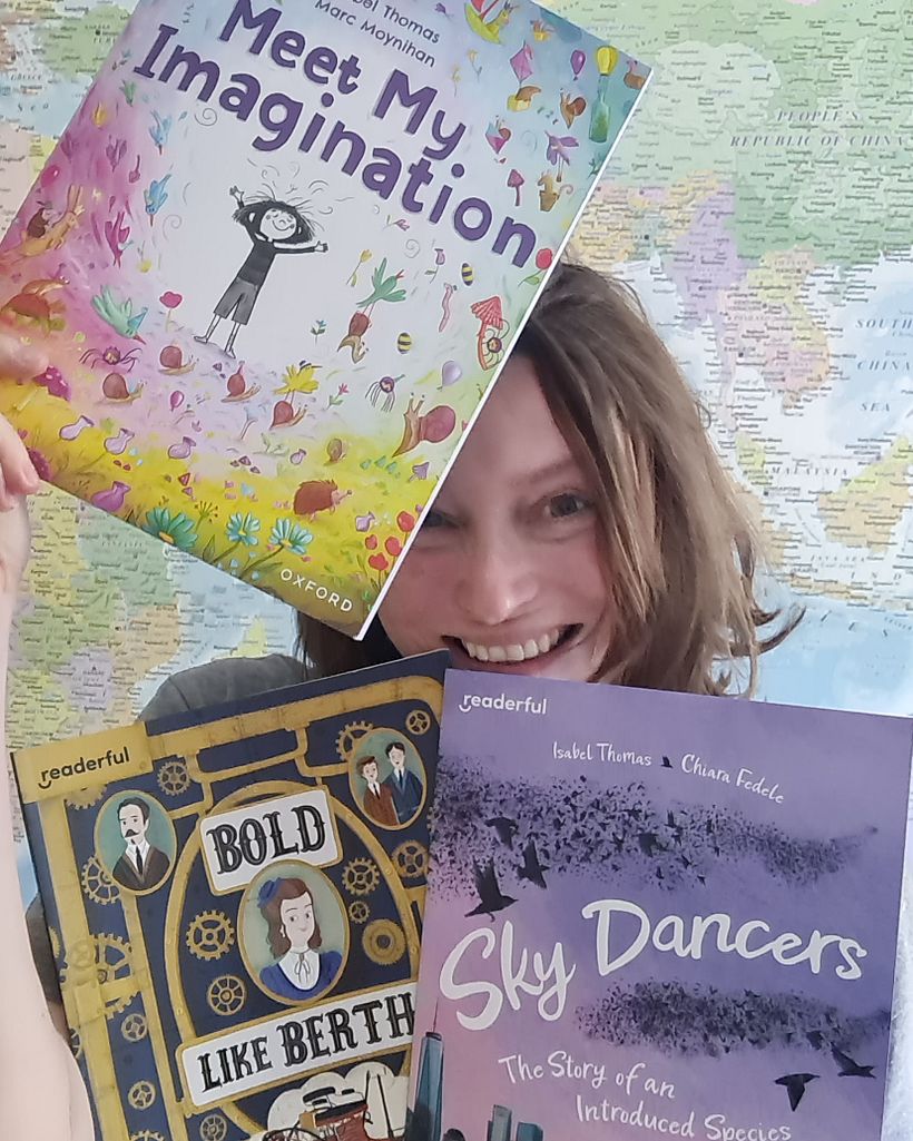 Me celebrating my three Readerful books for sharing