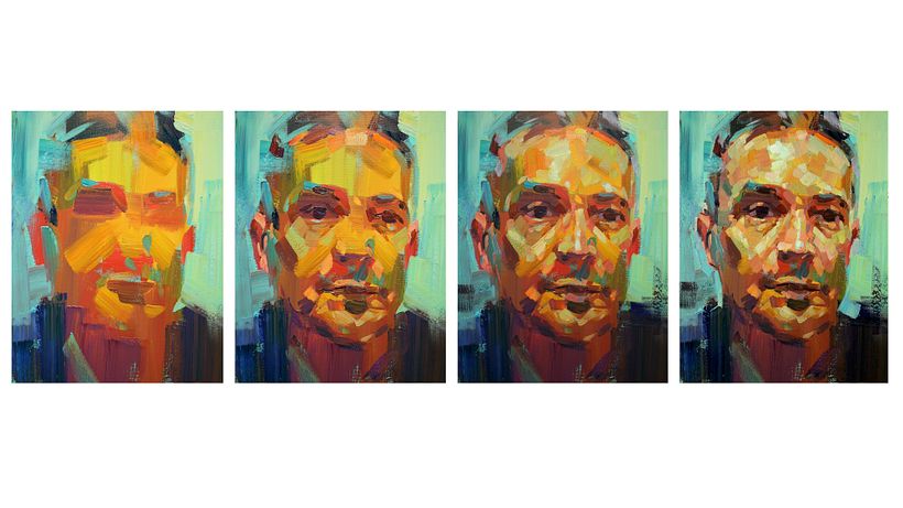 Self Portrait, step by step, acrylic on canvas