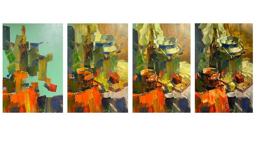 Still Life, step by step, acrylic on canvas