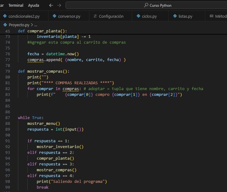 Mi proyecto del curso: Introducción a la programación con Python // VIVERO 2