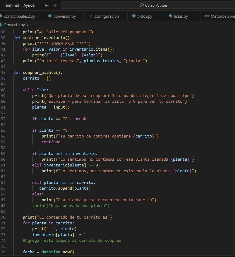Mi proyecto del curso: Introducción a la programación con Python // VIVERO 3
