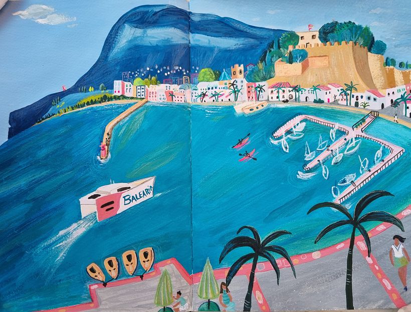 Proyecto final :) Vista "inventada" de Denia, donde se puede ver el Cabo San Antonio y la Marina