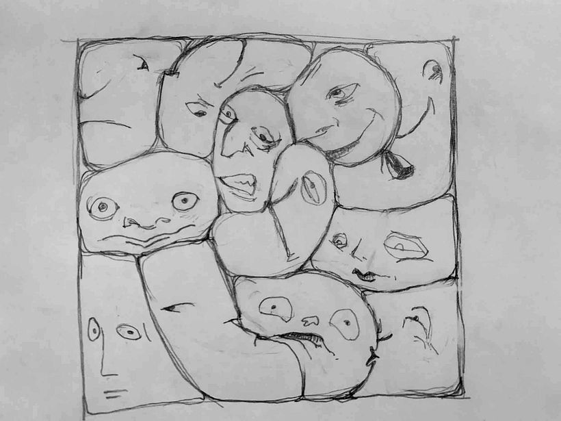 Some faces trying to fit in a sqare, 2024