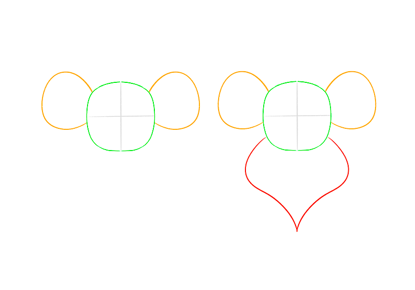 Drawing the head shape, ears, and neck