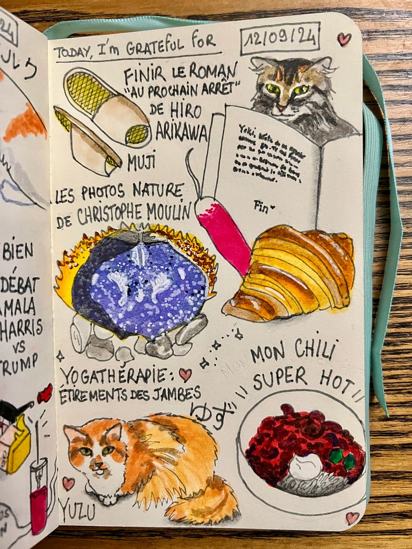 Finire un libro giapponese. Brunch con croissant e ravanelli. Le meravigliose foto naturalistiche dell'amica artista. Sgranchirmi le gambe.
