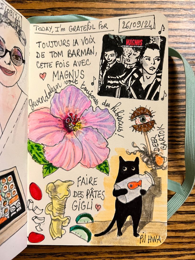 Di nuovo Tom Barman, questa volta canta con la band Magnus. Creazioni di Halloween del mio amico Bartok. Disegni di gatti, fiori e pasta.